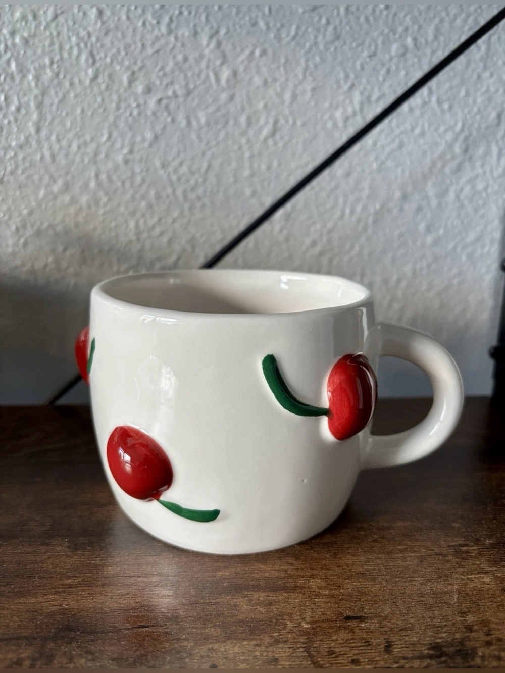 3D Ceramic Cherry Mug - White with Red Cherries